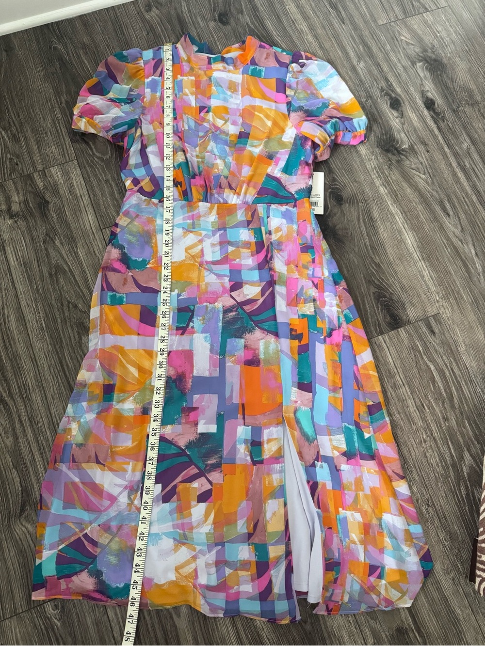 Abstract Geo-Print Midi Dress in Purple and Orange